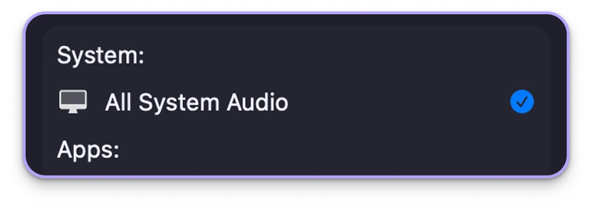 The System section of Audio Capture, with All System Audio selected and ticked.